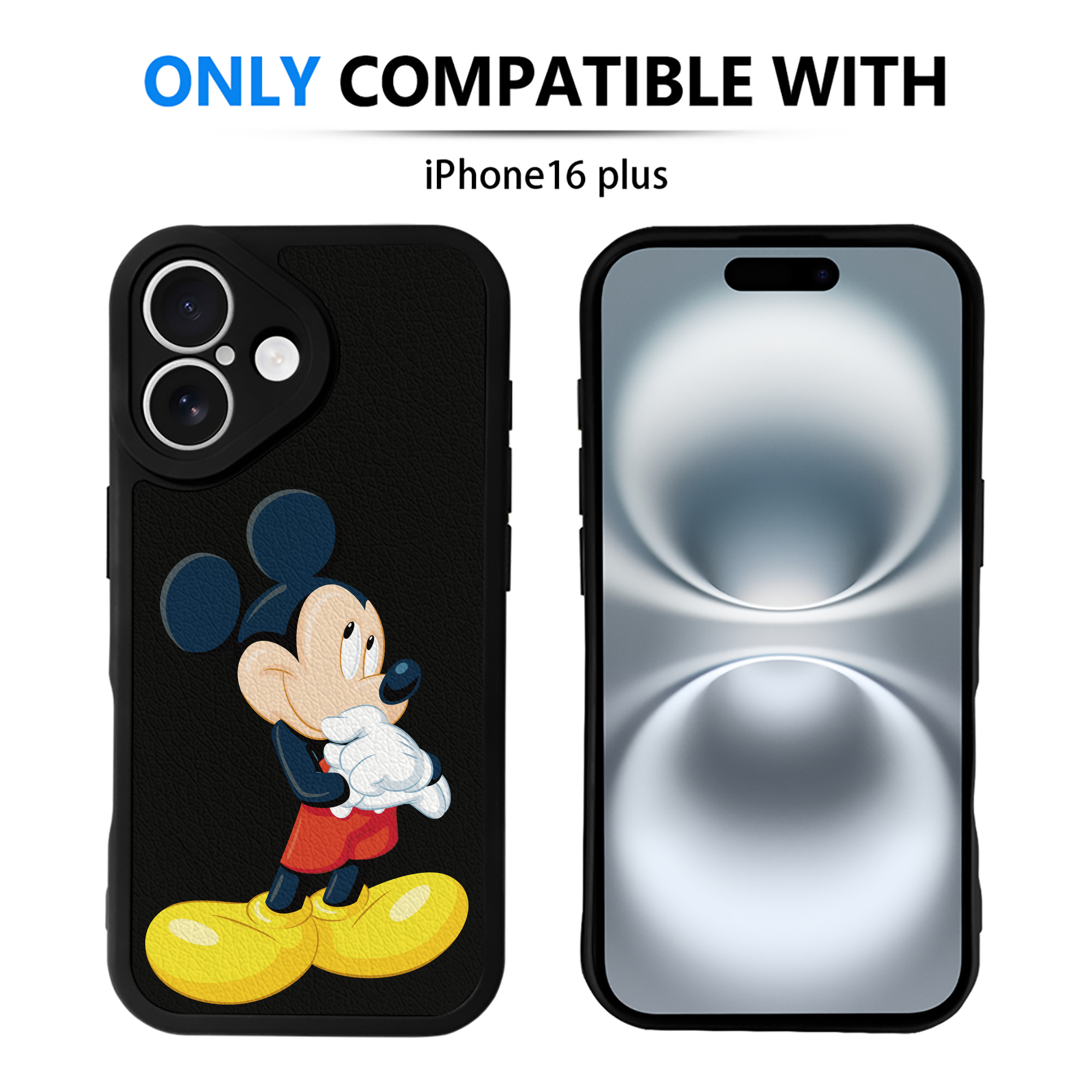 （画像用） ミッキーマウス Mickey Mouse 【iPhone 16シリーズ対応】シリコンスマホケース（レザー調） 材質：シリコン